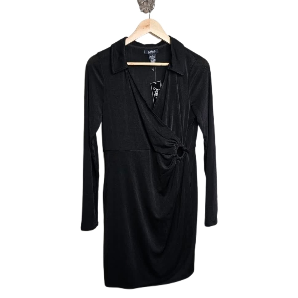 Black wrap long sleeve midi dress
